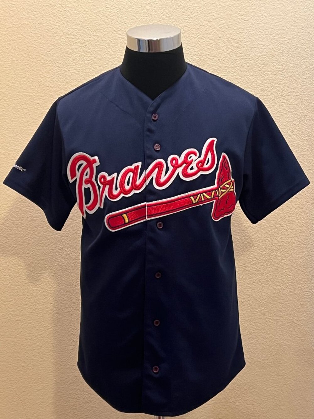 Majestic Atlanta Braves MLB Baseball Jersey Mens M Navy Full Button